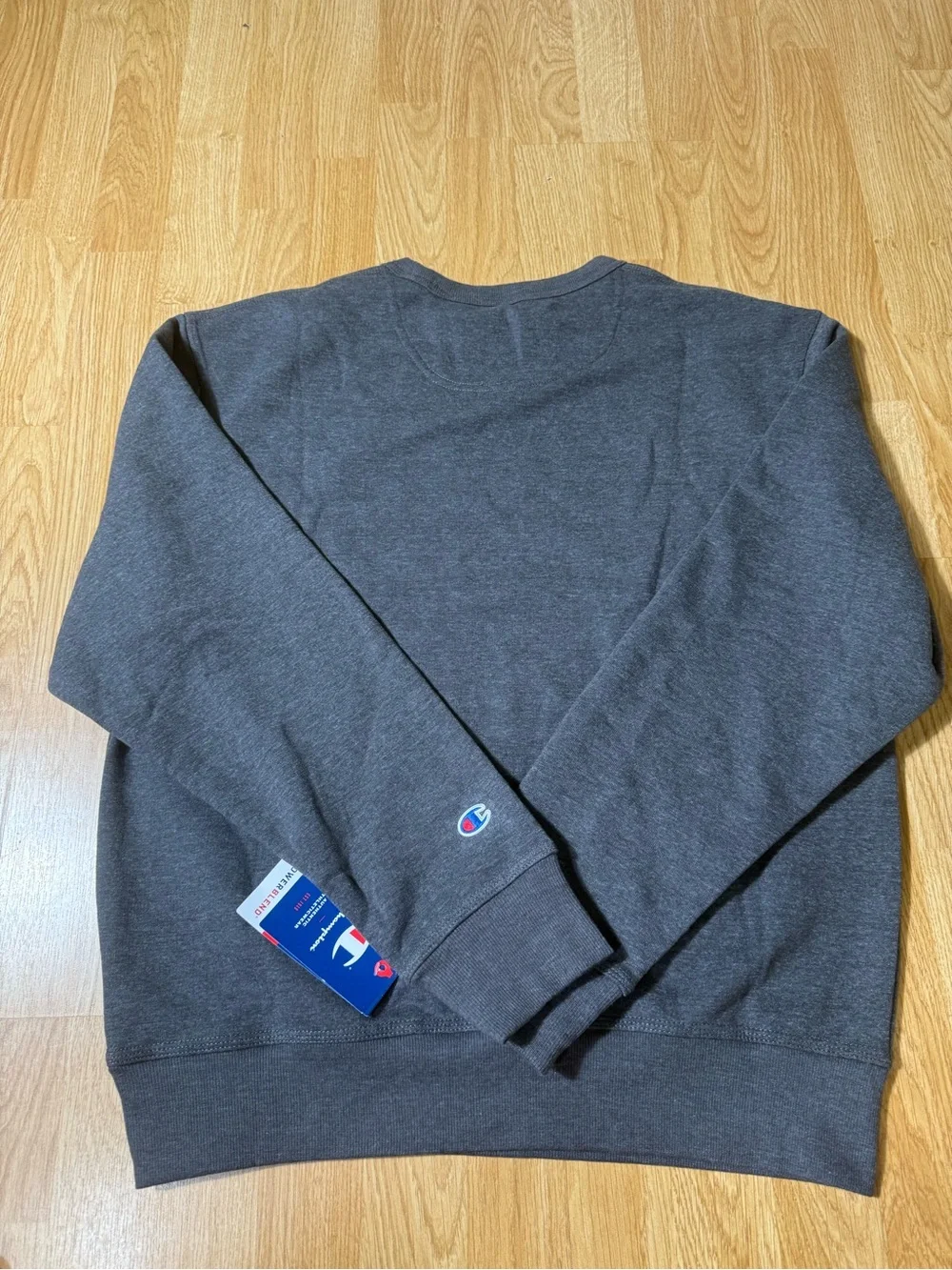 Champion Men’s Crewneck Sweatshirt in Charcoal Gray with Red Accent - Size M